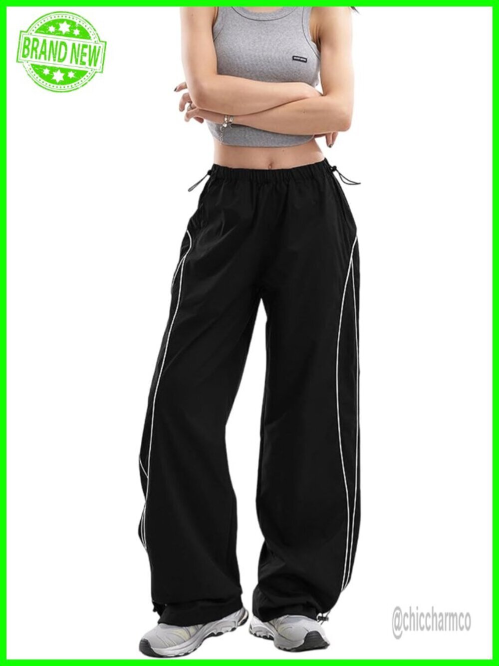 Y2K Parachute Cargo Pants Women Streetwear Baggy Lightweight Drawstring Side